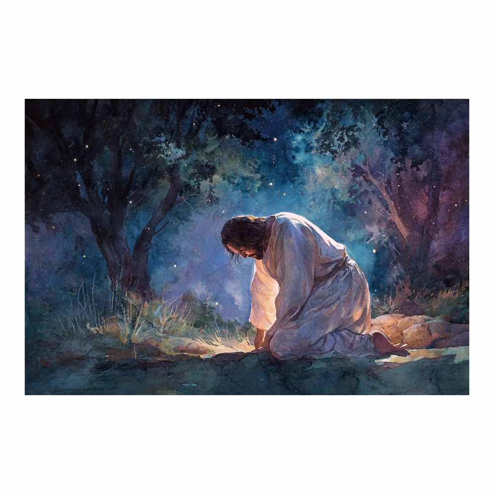 ZAMAEIU Jesus Art Pictures Posters Prints Night Prayer Kneeling Religious Paintings, Wall Decor for Church,Prayer Room,Christians, Schools, Hospitals(blue)-80x120cm Unframed