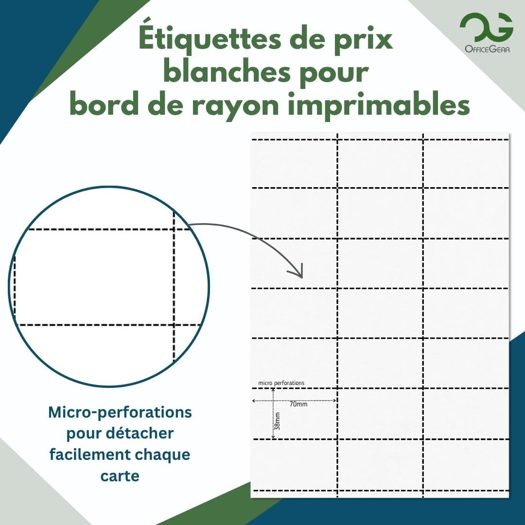 OfficeGear Étiquettes de Prix 38 x 70 mm – 1 155 Étiquettes Imprimables