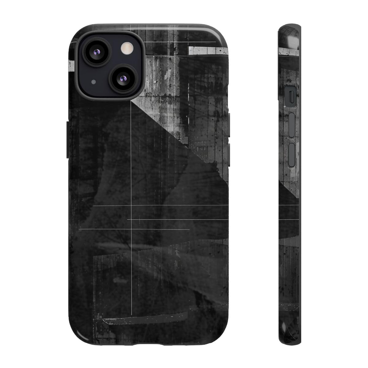 Coque rigide iPhone 13 géométrique haut de gamme chic noir et blanc - 3