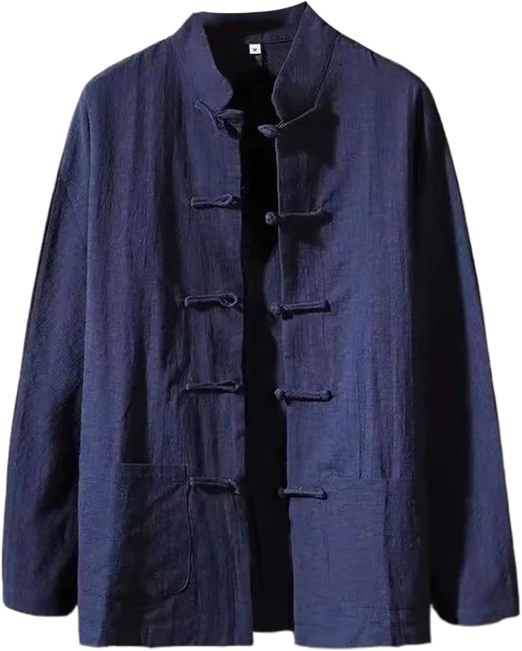 Men Cotton Linen Shirt Autumn Spring Men Collarless Long Sleeve Frog Button Loose Blouse Tops