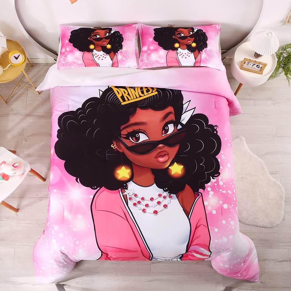 Oecpkd African American Black Girl Comforter Set for Gilrs