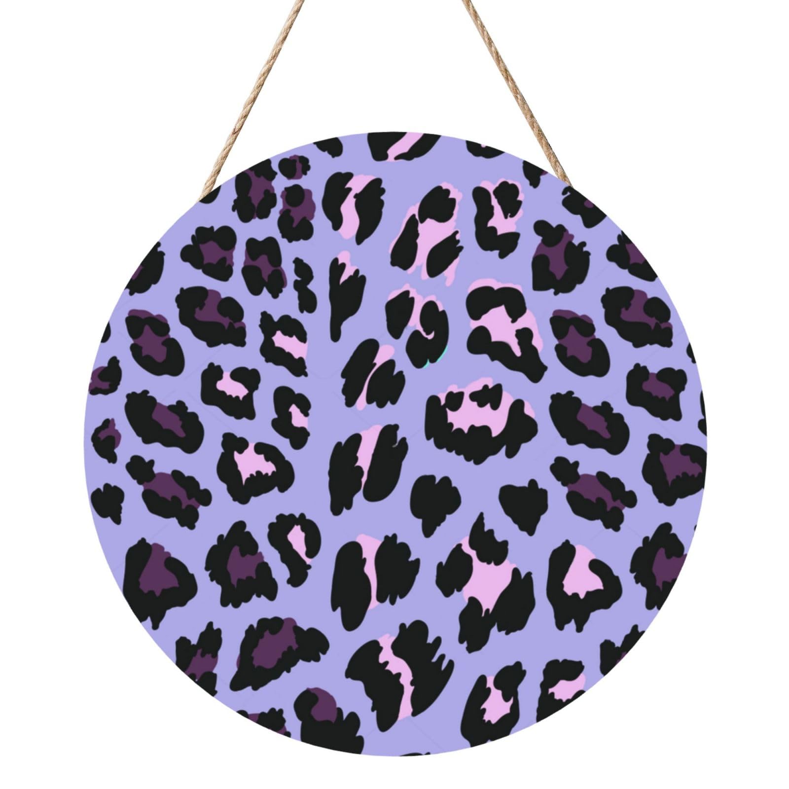 InOmak Pink Purple Leopard, Round Wood Panel Painting 12 in, Wall Hanging Painting For Home
