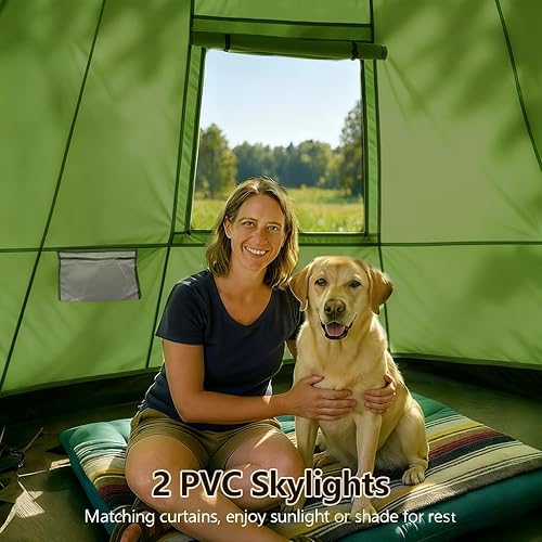 Miniatura 6 de Tienda de campaña Bell Yurt con gato de estufa, tienda de campaña de lujo impermeable para 4 estaciones, tela Oxford 420D, tiendas de campaña verde