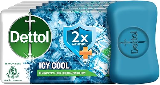 Dettol Icy Cool Bathing Soap Bar With 2x Menthol (300gm), 75gm – Pack of 4