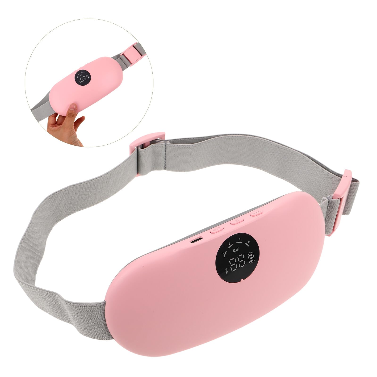 Cinturón de Masaje Vibratorio para Cólicos Menstruales con Almohadilla Térmica Recargable de Silicona y Abs, Diseño Ligero y Calentamiento Rápido para Trabajo y Viajes