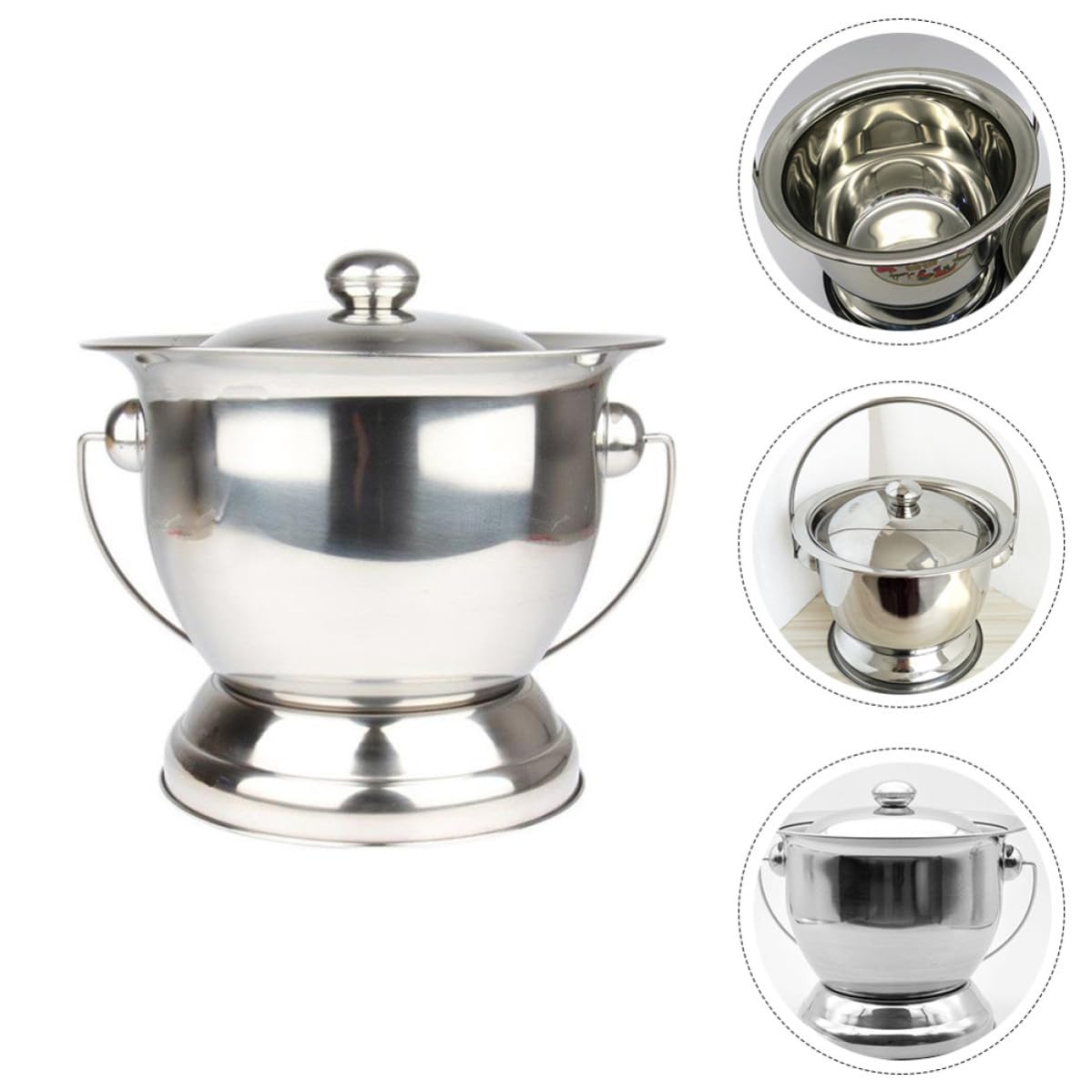 Urinario Portátil Doméstico con Tapa, Acero Inoxidable, Plata