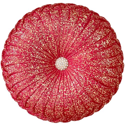 Image of EUCIOR Round Throw Pillows,Pumpkin Pleated Handmade Throw Pillows,Red Throw Pillow Decorative Pillows for Home Decor Bedroom Living Room Couch Bed Sofa (Red)