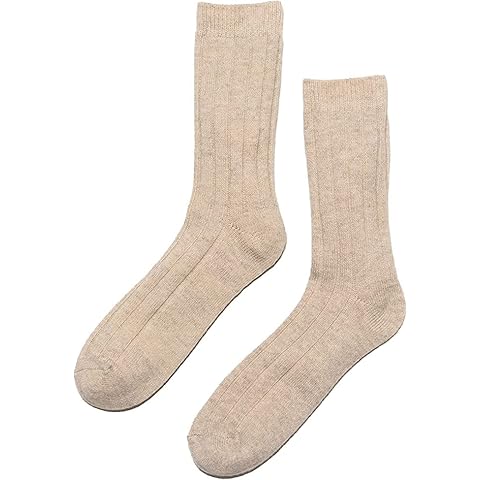 State Cashmere Unisex Ribbed Socks 100% Pure Cashmere Super Soft Bed Cuff Socks (Undyed Natural, Small/US 6-11) Cover