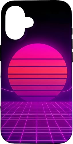 Funda con diseño estético para iPhone 16 Retrowave Synthwave de los años 80 y 90