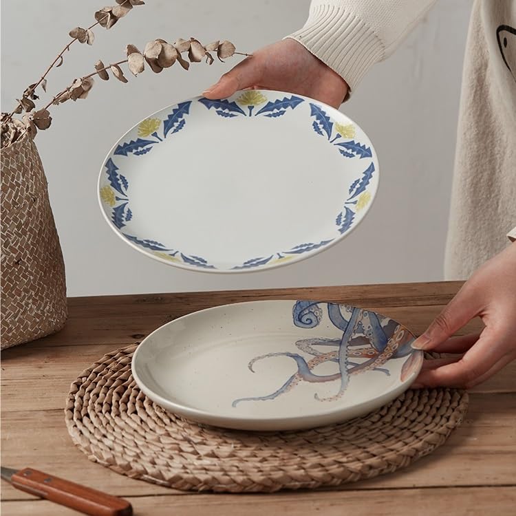 Talerze obiadowe Ręcznie malowane ceramiczne płytkie naczynie dekoracyjne talerze obiadowe Talerze sałatkowe (B,7 szt.)