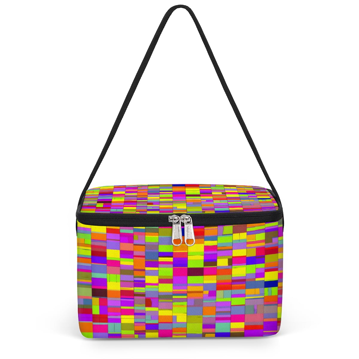 GzLeyigou Colorful Block Texture Lunch Bags for Women Men 9 Cans, Hot & Cold Food Delivery Bag Insulated Grocery Bag Insulated Lunch Box Geometric Style Cooler Bag for Office Work Picnic Beach