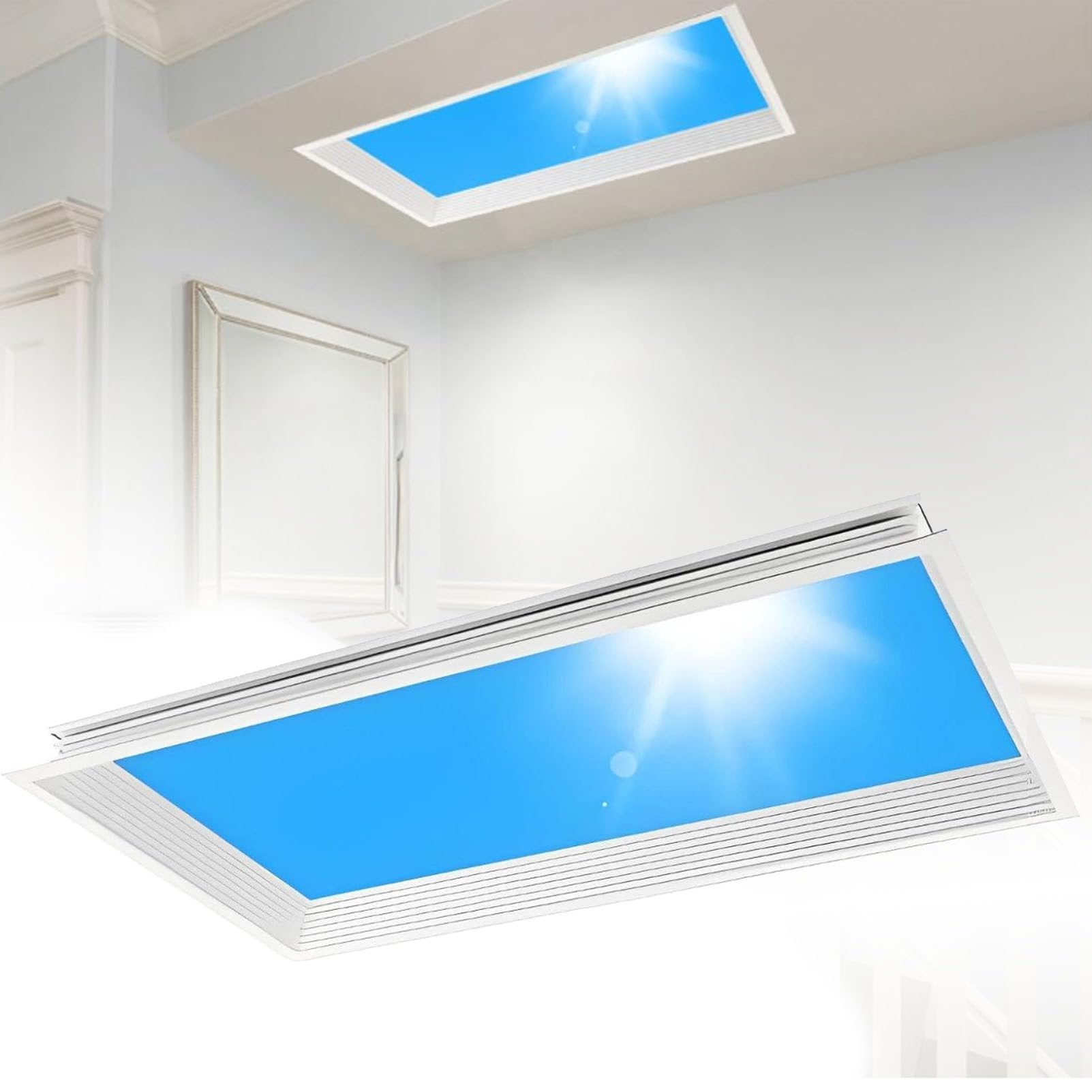 Inteligentne światło LED Blue Sky, sztuczne światło dachowe z pilotem, ściemnialna lampa słoneczna 3000K-6000K, symuluje naturalne światło dzienne, do pomieszczeń bez okien Embedded-47 * 47 * 80cm