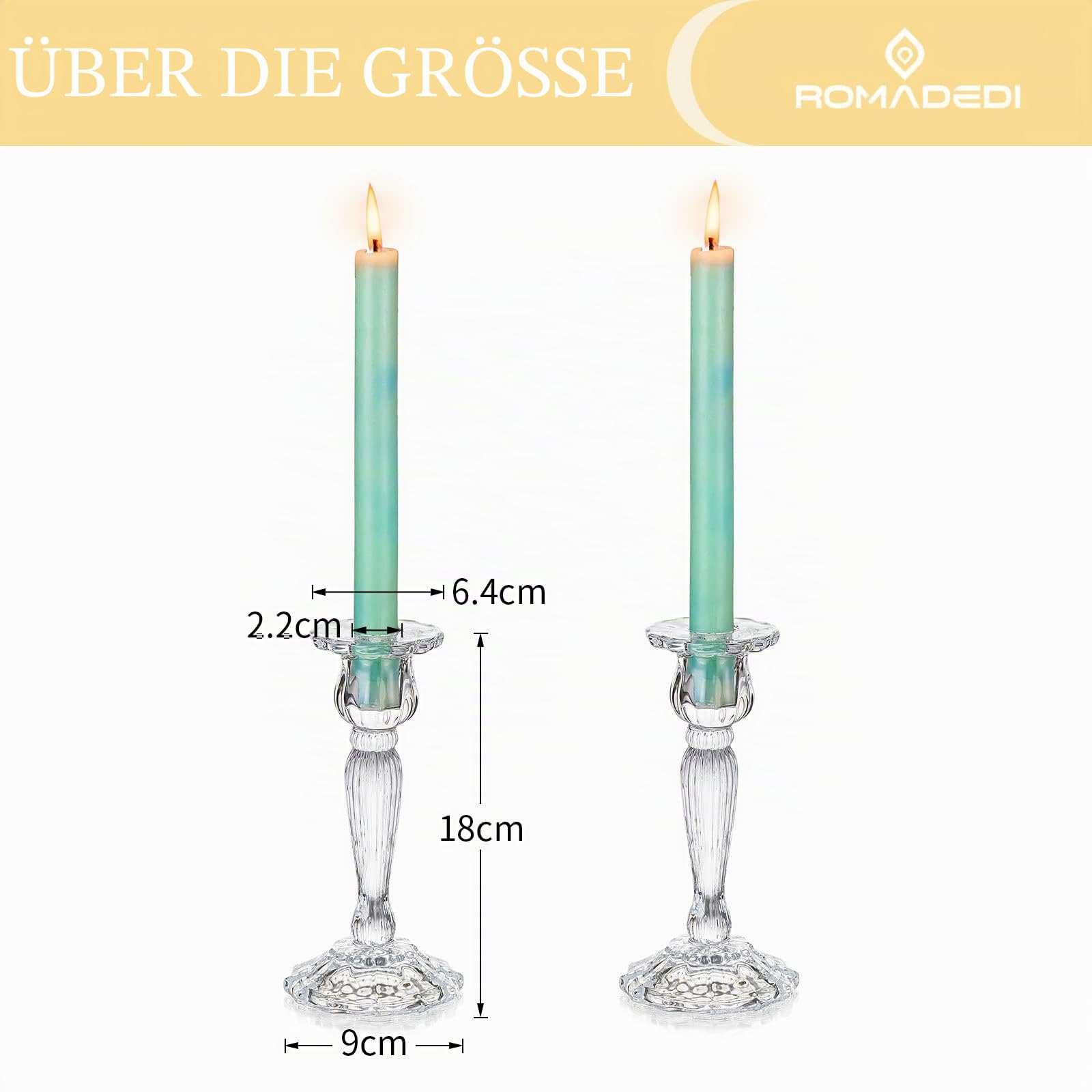 Romadedi Kerzenständer Glas für Stabkerzen, 4er-Pack, 18 cm