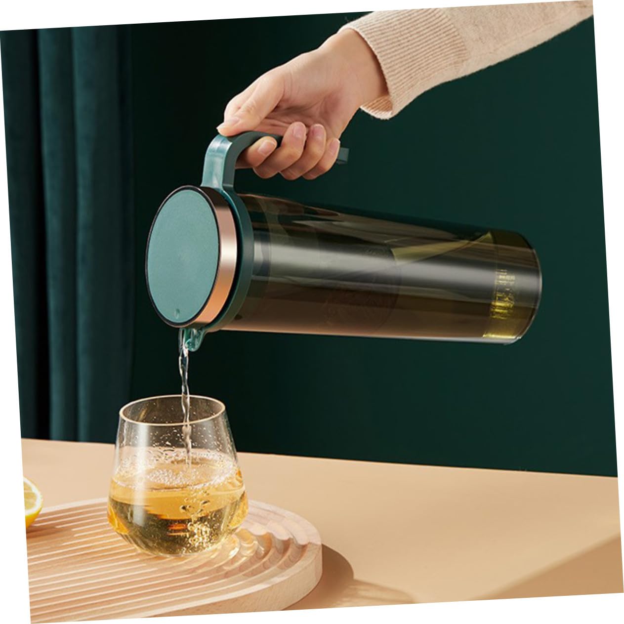 Jarra de Agua Fría con Gran Capacidad Resistente Altas Temperaturas Recipiente Hermético para Bebidas y Té para Fiestas y Reuniones Familiares Color Verde Oscuro