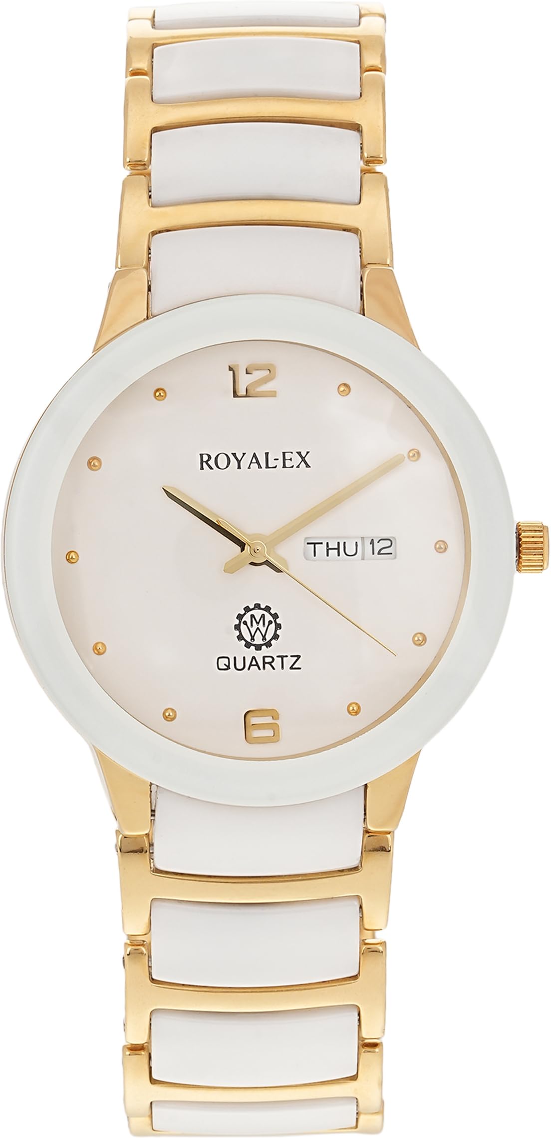 royalex Men's White Gold Round Ceramic Watch, White Dial, Day-Date Display-picture-56