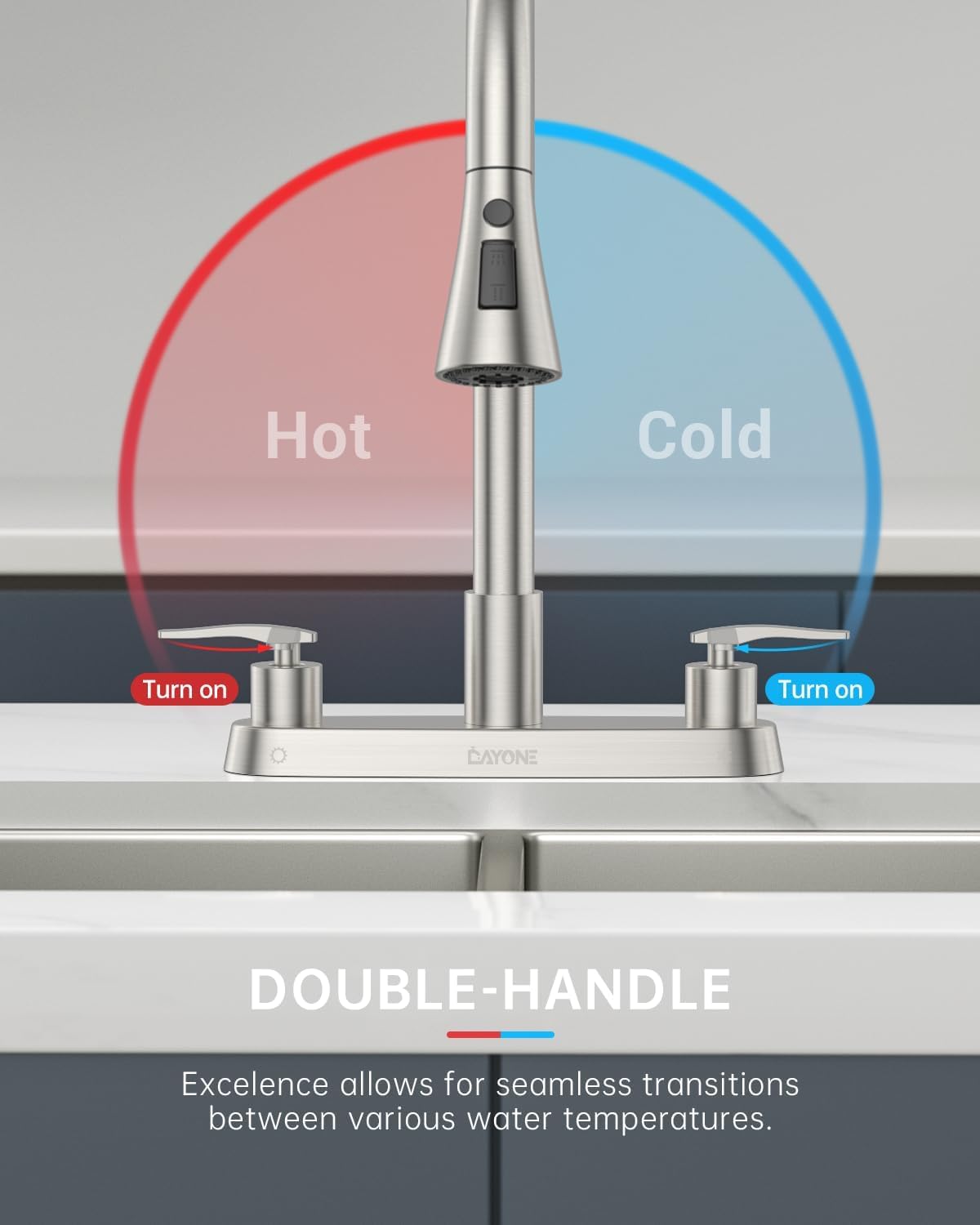 DAYONE 2 Handle Kitchen Faucet with Pull Down Sprayer, 4 Holes Sink Faucets for Kitchen/RV with Soap Dispenser Stainless Steel, Brushed Nickel - Image 5