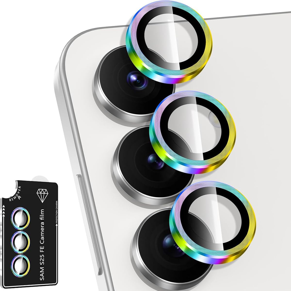 Jurqqer für Samsung Galaxy S25 FE Kameraschutz, Chromatisch | 9H Saphirglas & Flugzeug-Aluminiumlegierung, Kratzfest, Blasenfreie Montage, Ultraflach, HD Klar und Hüllenkompatibel