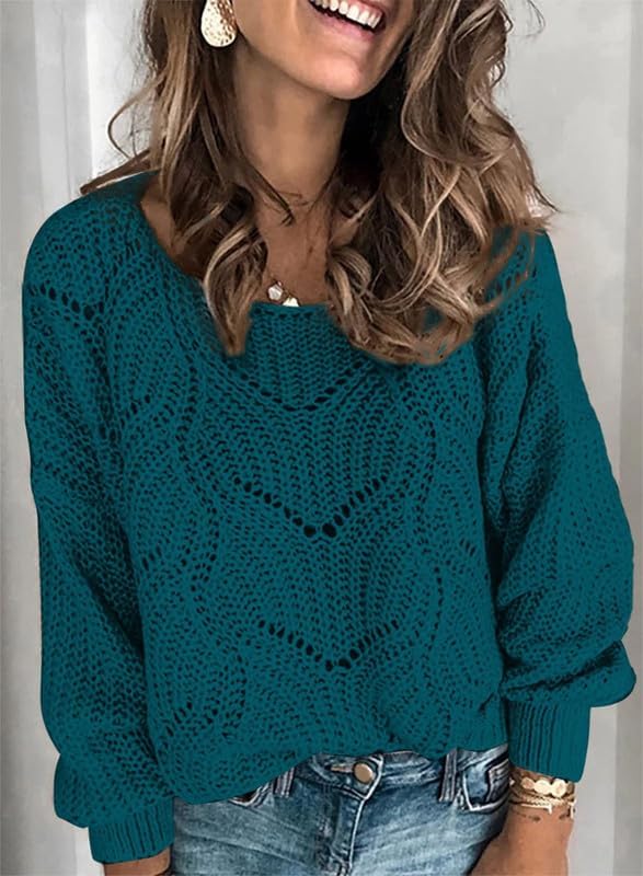 Dokotoo Womens Sweaters 2025 Crewneck Cute Elegant Soft Long Sleeve Hollow Cable Knit Pullover Tops - Image 2