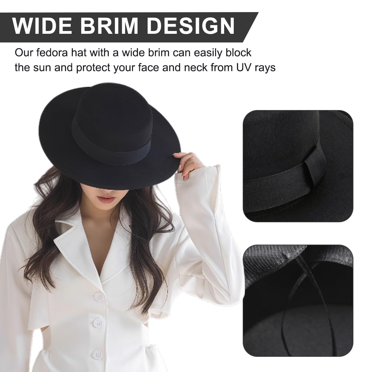 Moda czarna klasyczna mieszanka wełny płaski daszek elegancka czapka Fedora styl panama czapka typu melanż kapelusz z paskiem wstążkowym
