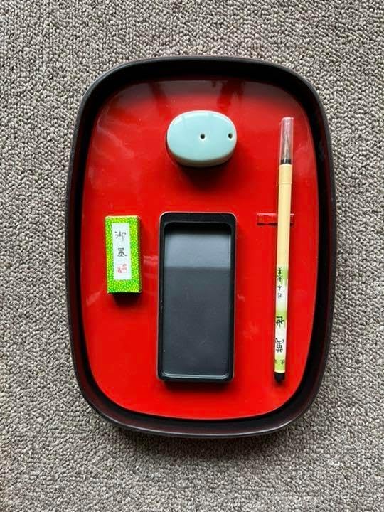 日本製墨細字書道セット 書道セット [コンパクト 雫] 硯・墨・筆