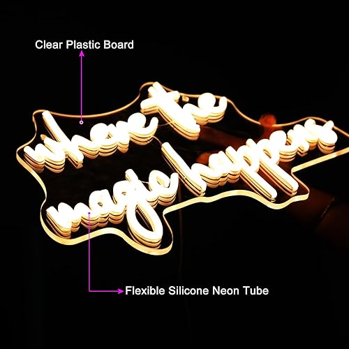 Miniatura 4 de Letrero de neón con texto en inglés "Where The Magic Happens" para decoración de pared, letras alimentadas por USB, para dormitorio, decoración de