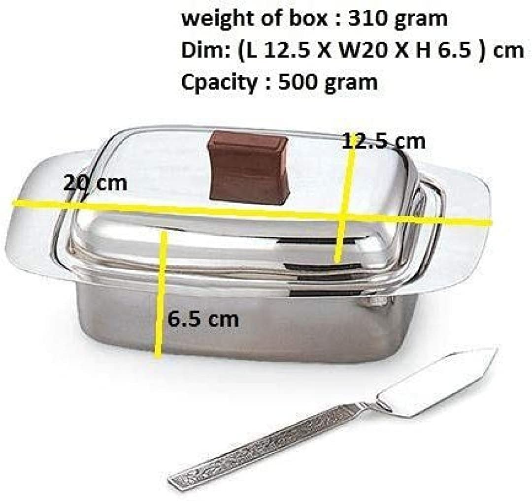 Maha Creation Stainless Steel Butter Box Container Dish for 500 Gram with lid and Knife for Fridge/Dining Table/Kitchen,1 Piece. 1