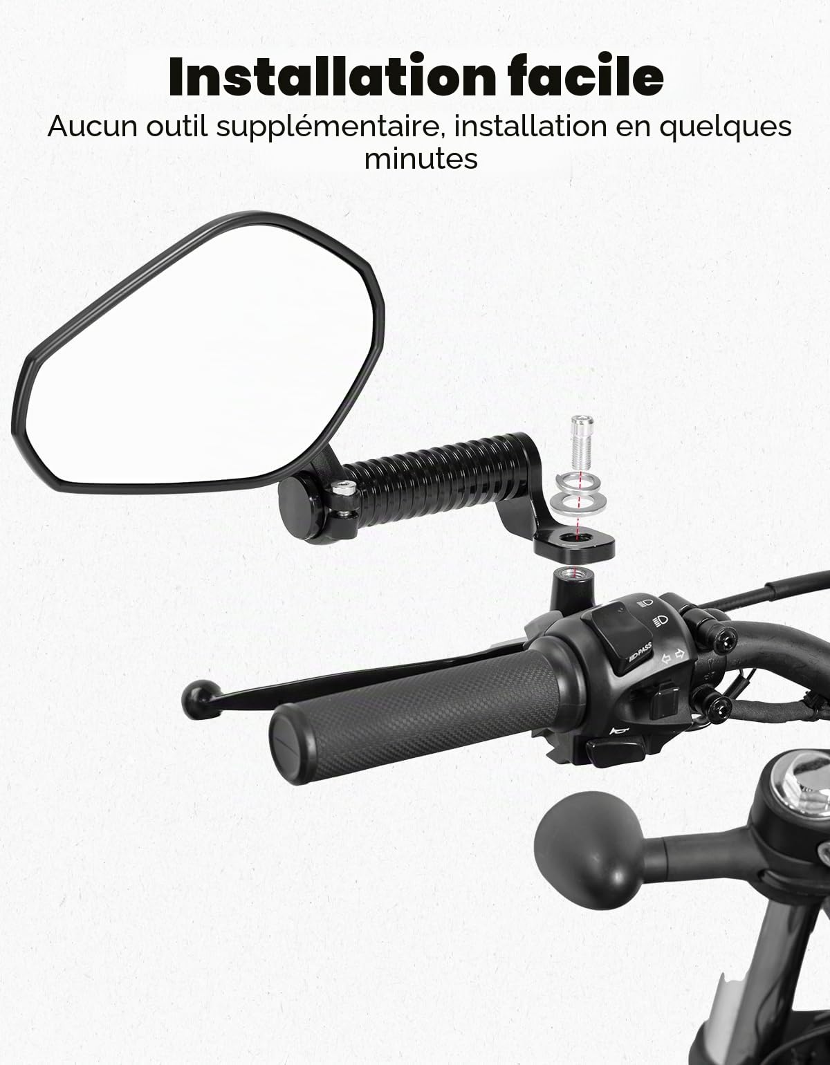 KEMIMOTO E9 Rétroviseurs Moto Homologués avec Extension CNC, Rétroviseur Universel M10, Compatibles avec les Cruisers et les Motos Route