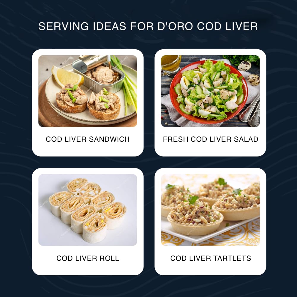 D’ORO Icelandic Cod Liver in Its Own Oil – Silky & Delicate – Wild-Caught – Omega-3 (DHA & EPA) – High in Vitamin D – 4.27oz (121g), Pack of 12
