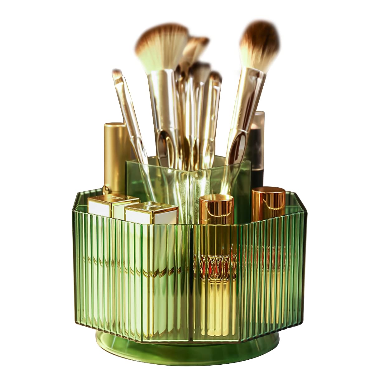 ECVV 5 Slots Makeup Brush Organizer 360 Degree Rotating Makeup Tools Holder Multifunctional Desk Storage Container for Vanity Bedroom Bathroom