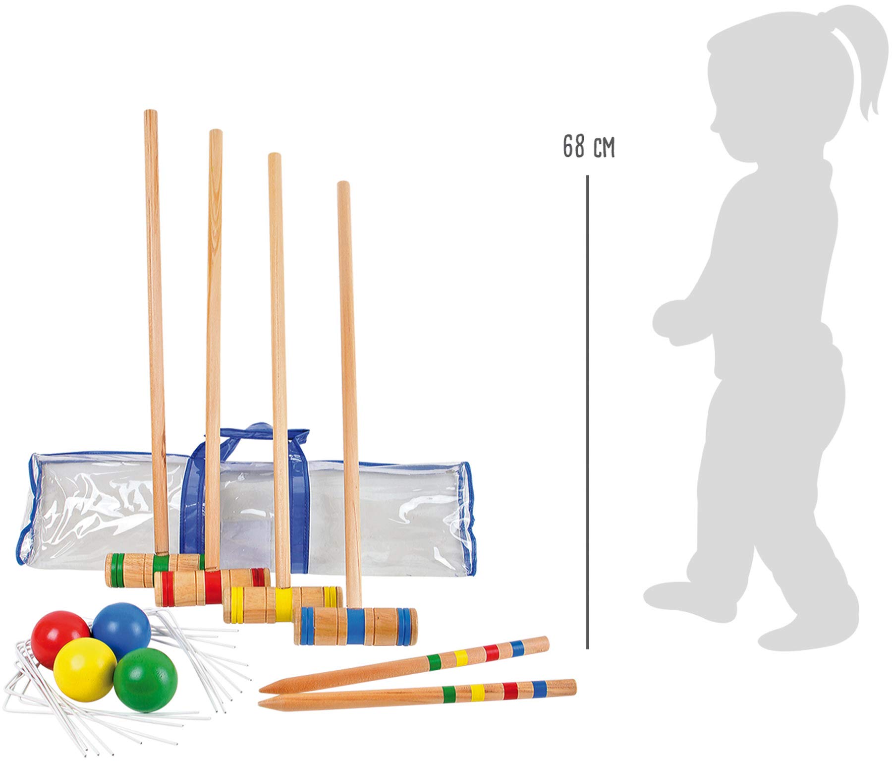 Small Foot 1050 set de croquet en bois, jouet d'extérieur avec accessoires, 19 pièces, à partir de 5 ans