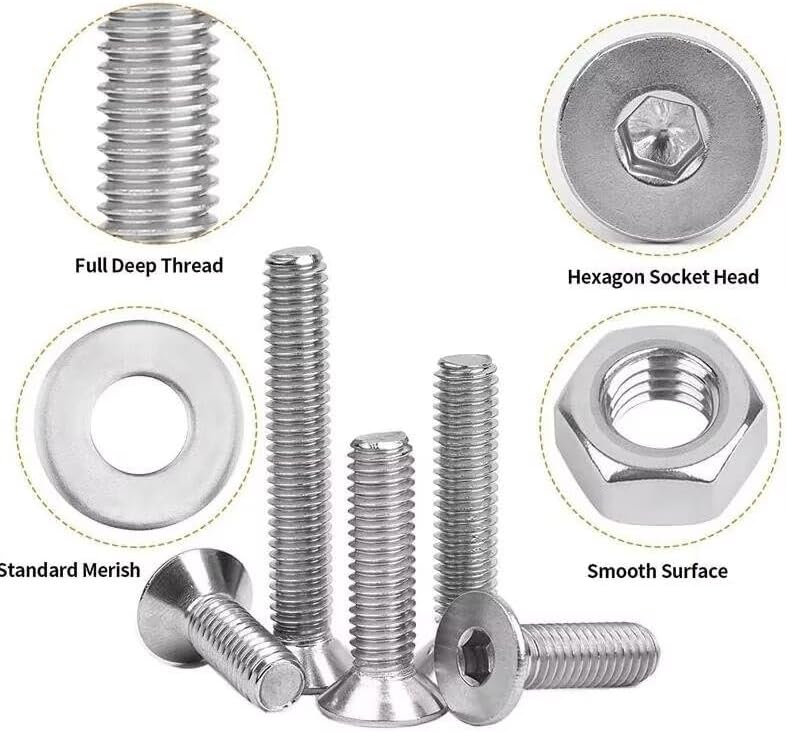 385Pcs/set M6 Hexagon Hex Socket Countersunk Head Screws and Nut Assortment Kit Stainless Steel 304 Allen Key Bolts Flat Head