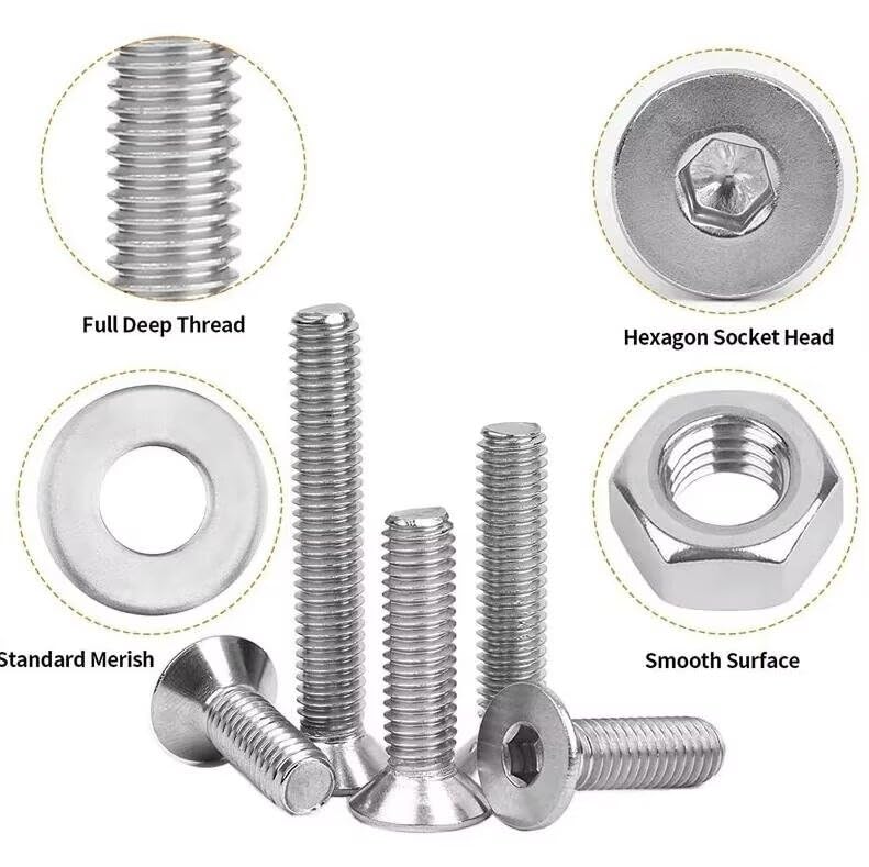 Set di 385 viti a testa svasata con esagono esagonale M6 e kit assortimento di dadi in acciaio inossidabile 304, bulloni a brugola a testa piatta