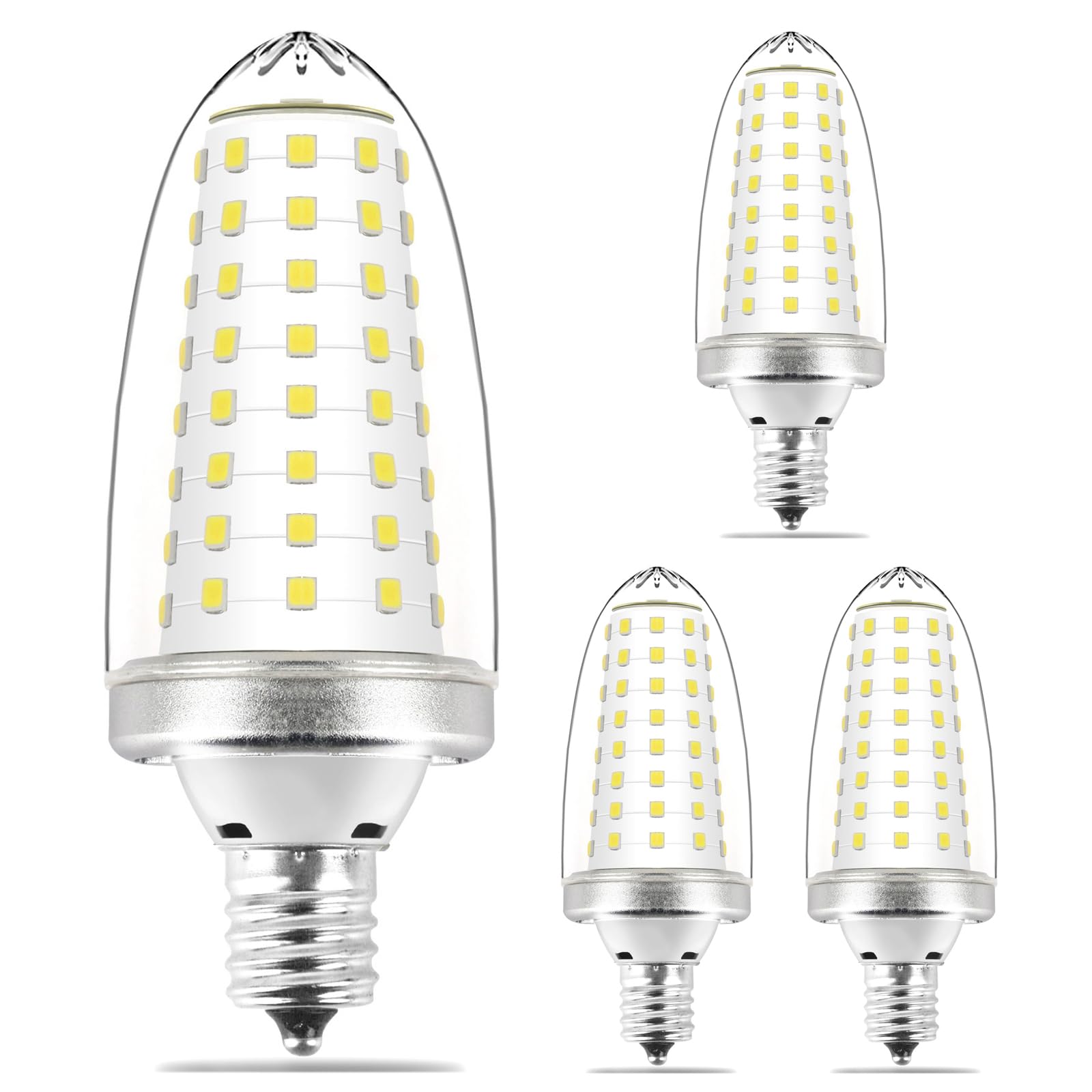 LED電球 E17 全方向 80W形相当 非調光型 口金直径17mm 高演色性 クリアタイプ 密閉器具対応 10W 省エネ シャンデリア風 蝋燭型 レトロ電球 キャンドル電球 led照明 日本PSE認証済 (昼光色, 4 pcs)