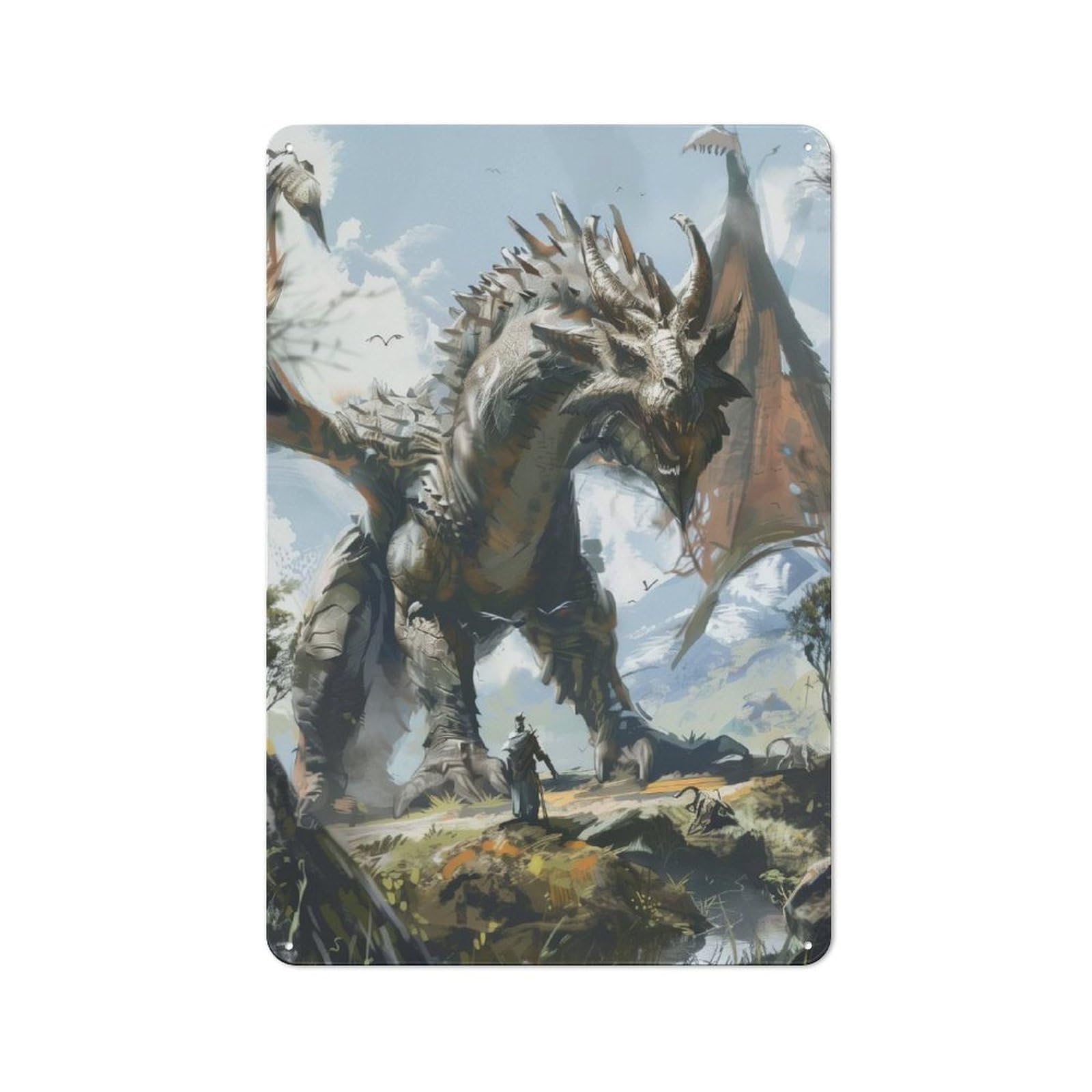 Junmoney Dragon Colored Sketch Clean Industrial Decorative Metal Plaque 30X20cm, Loft Wall Plaque For Modern Home, Workshop, Office Or Cafe