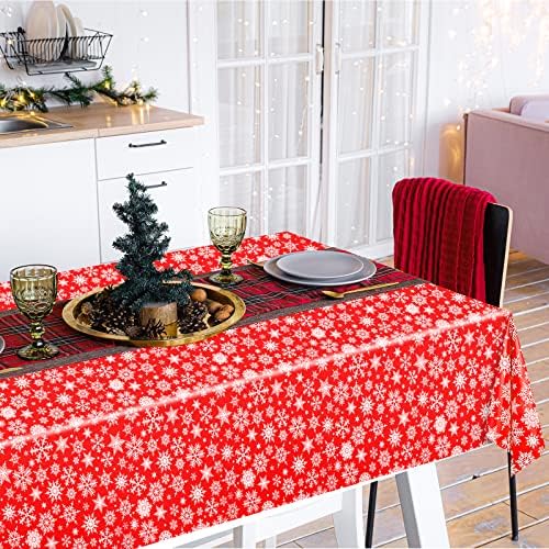 IKAYAS Christmas Snowflake Tablecloth Table Cover 137 x 274 cm Waterproof Stain and Wrinkle Resistant Plastic Winter Tablecloth Rectangle Table Covers for Christmas Party Decorations Supplies 1 pcs