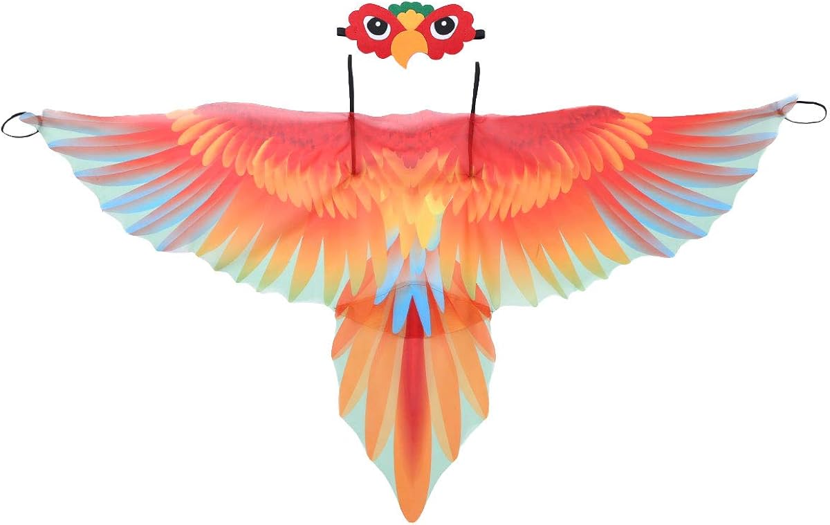 ranrann Disfraz de Loro para Niño Niña Capa de Loro Alas de Pájaro Bonito con Máscara de Loro Disfraz de Carnaval Fiesta Halloween Actuación Cosplay