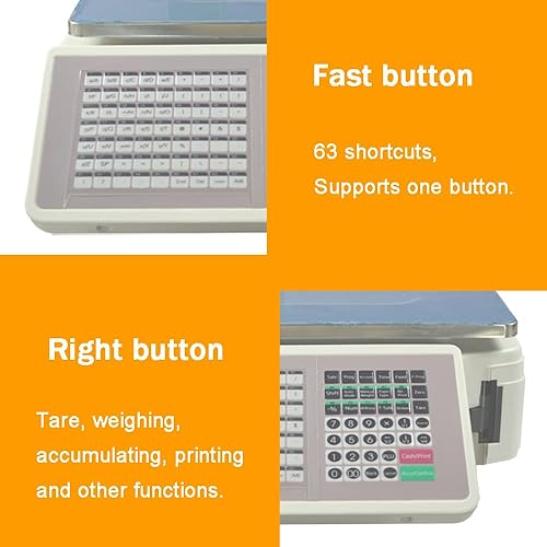 Miniatura 5 de INTBUYING Escala de computación de precio digital 33LB Escala electrónica comercial al por menor con impresora térmica de cinco ventanas con escala