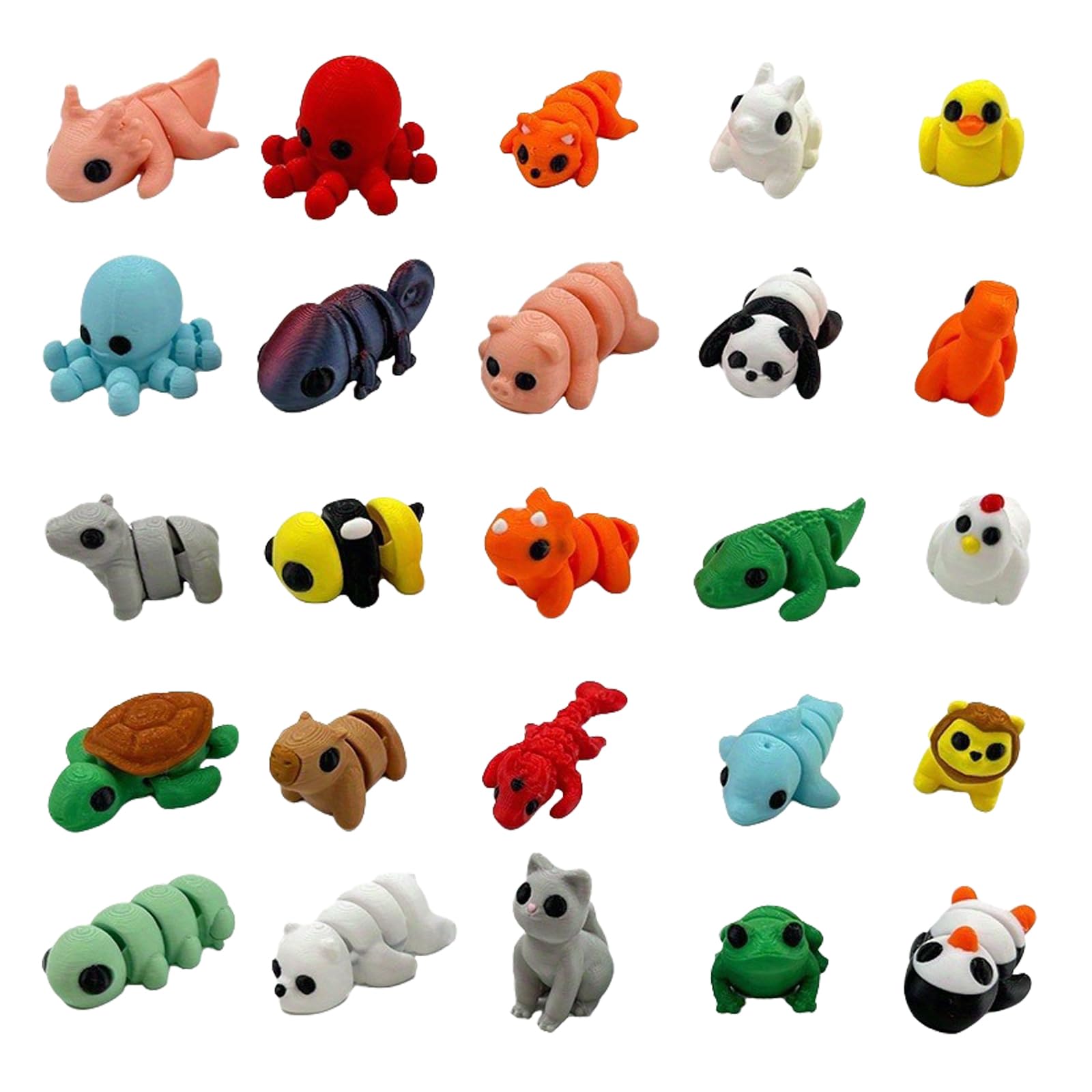 Mtbricey 50Pcs 3D Printed Mini Animal Figures Cute Different Small Animals Flexible Movable Joint 3D Printed Articulated Fidget Toy Desk Decor for Adults Home Office Desk Party Gifts Photographic Prop