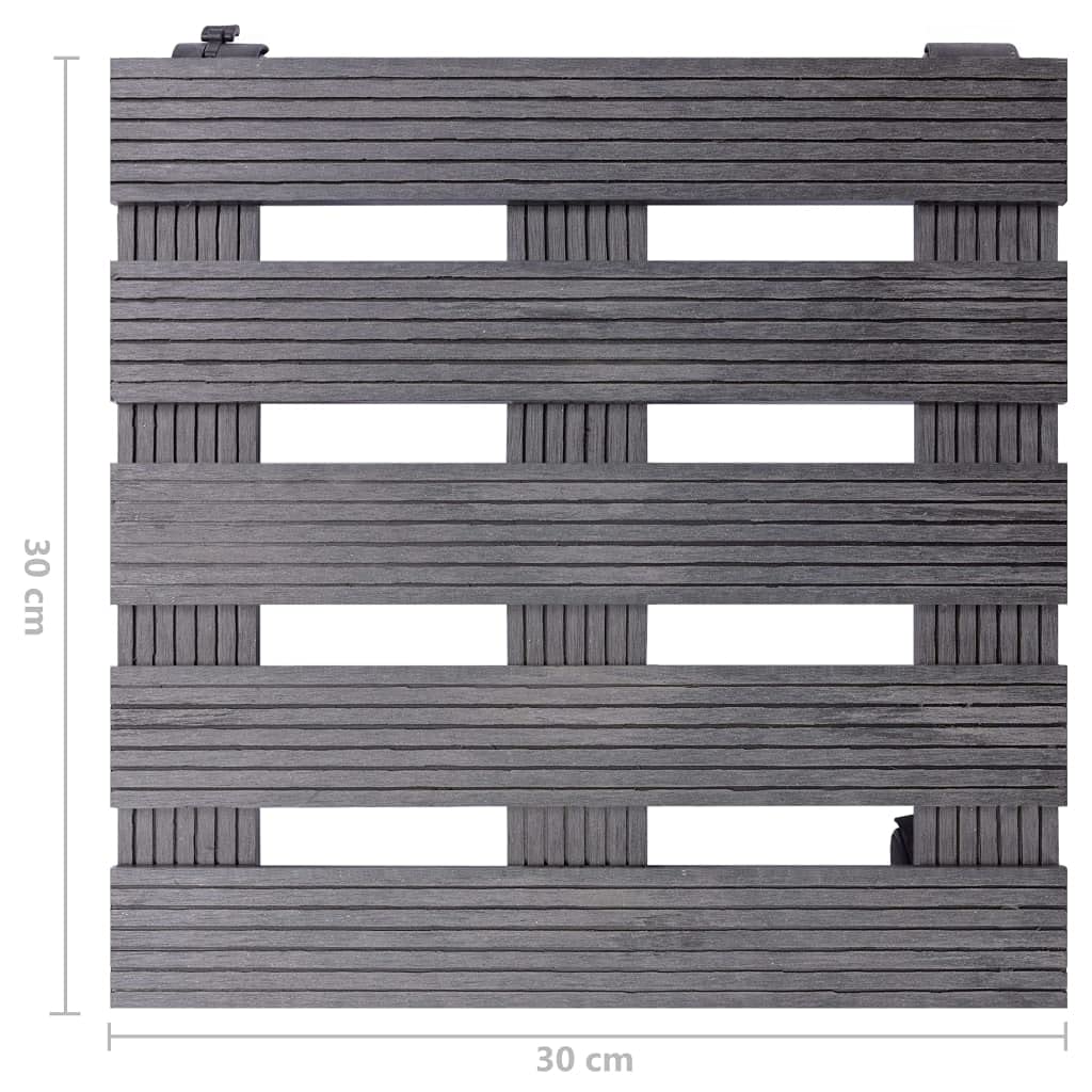 Wałek do roślin, zestaw 4 sztuk, szary, 30 x 30 x 7,5 cm, WPC odporny na warunki atmosferyczne, trwały, z obracanymi o 360° kółkami i hamulcami, na balkon, taras, do ogrodu, wewnątrz i na