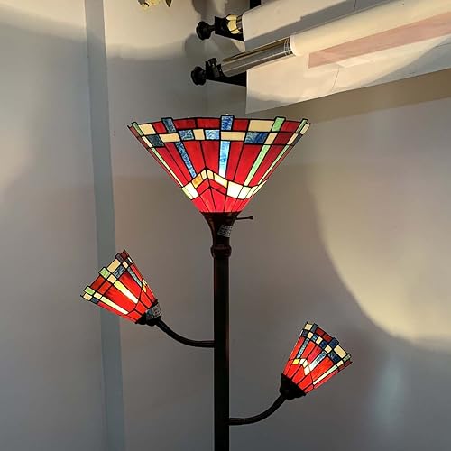 Miniatura 5 de Bieye L10835 Mission Tiffany Style Lámpara de pie de vidrieras para leer trabajo decoración, 3 luces, 70 pulgadas de alto