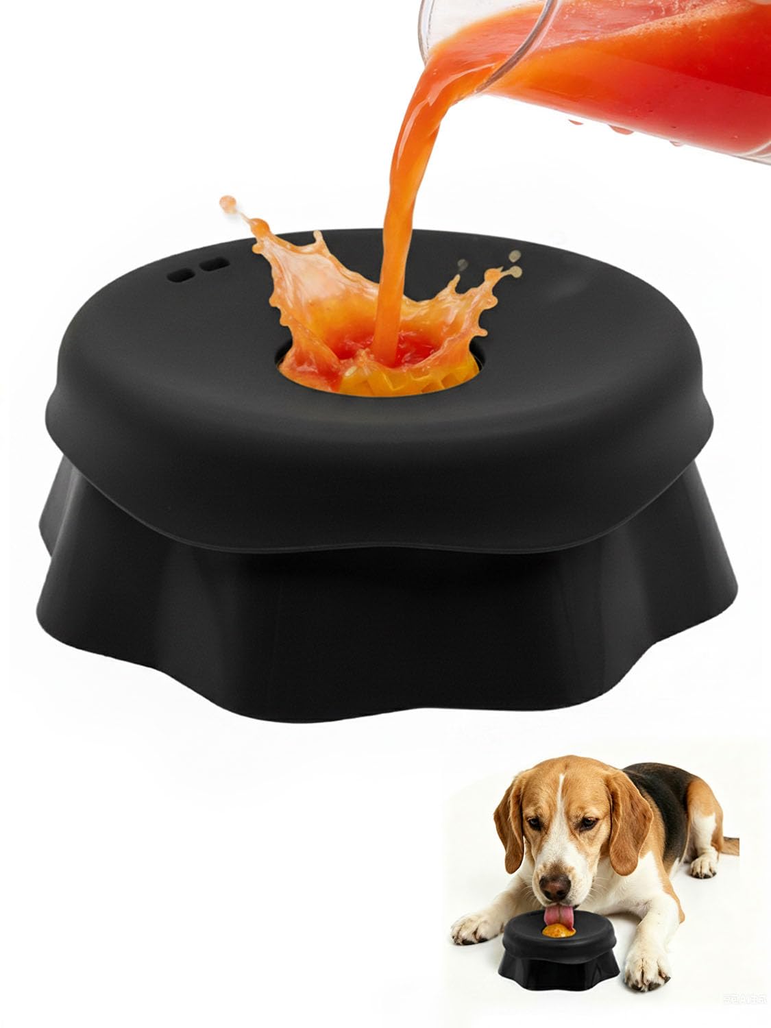 Huafly Slow Feeder Dog Bowl with Licking Ball,2-in-1 Dog Lick Mats for Wet Food & Dry Kibble Slow Feeder, Anti-Slip Enrichment Toy for Fast Eaters, Food-Grade Silicone, for All Breeds (Black)