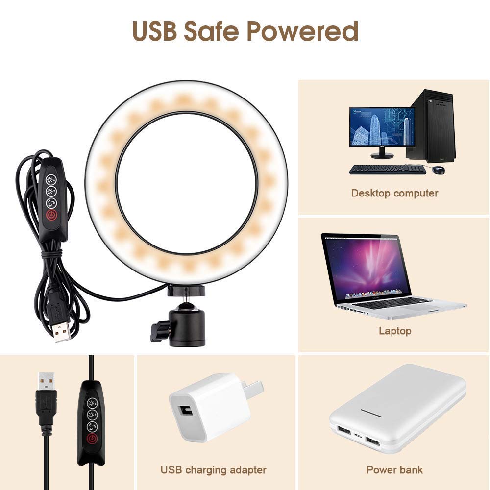 Luce ad anello da 6,2" con supporto per treppiede regolabile Luce ad anello per trucco da scrivania dimmerabile con 3 modalità di illuminazione 10 livelli di luminosità per il trucco in stre