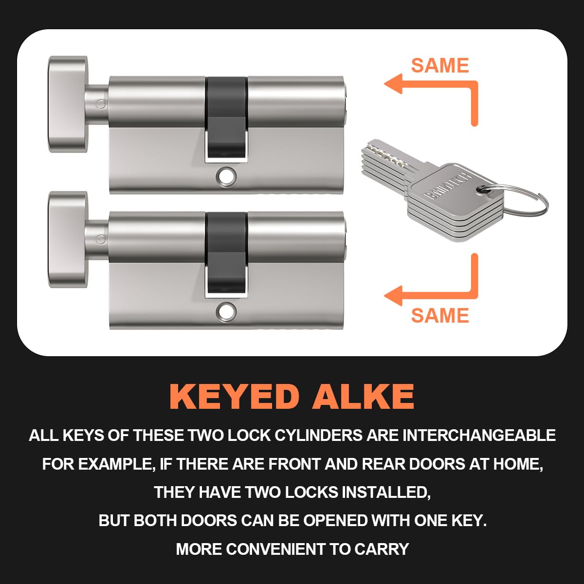 Bwintech 2 cilindros de latón Keyed Alike 30T/30 mm, llave 60 mm, 10 llaves horizontales, antiperforación, antigolpes, níquel satinado