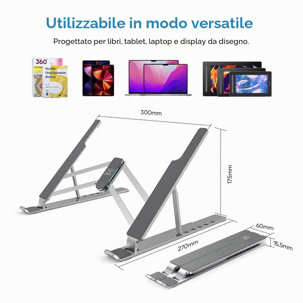 XP-PEN ACS05 - Supporto per tablet portatile con 6 angoli regolabili, stabile e pieghevole, compatibile con tablet, laptop, monitor da disegno, telefoni cellulari da 12 a 16 pollici