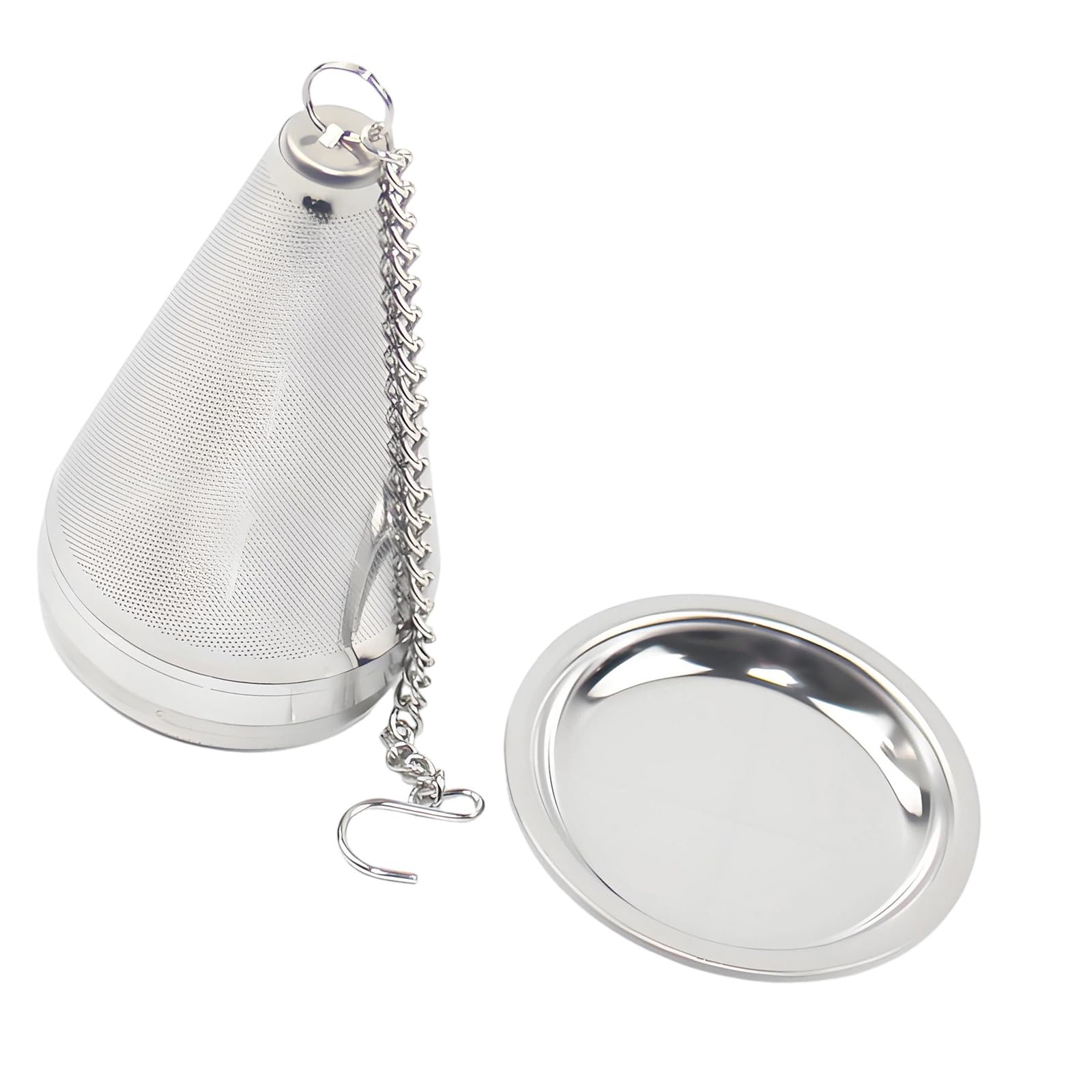 Tsophreniq Tapered Trumpet Plu Infuser Stainless Steel Fine Meshes Tea Filter Strainer With Extended Chain Hook And Drip Tray Kitchen Brewing Tool Extra Fine Meshes Steeper