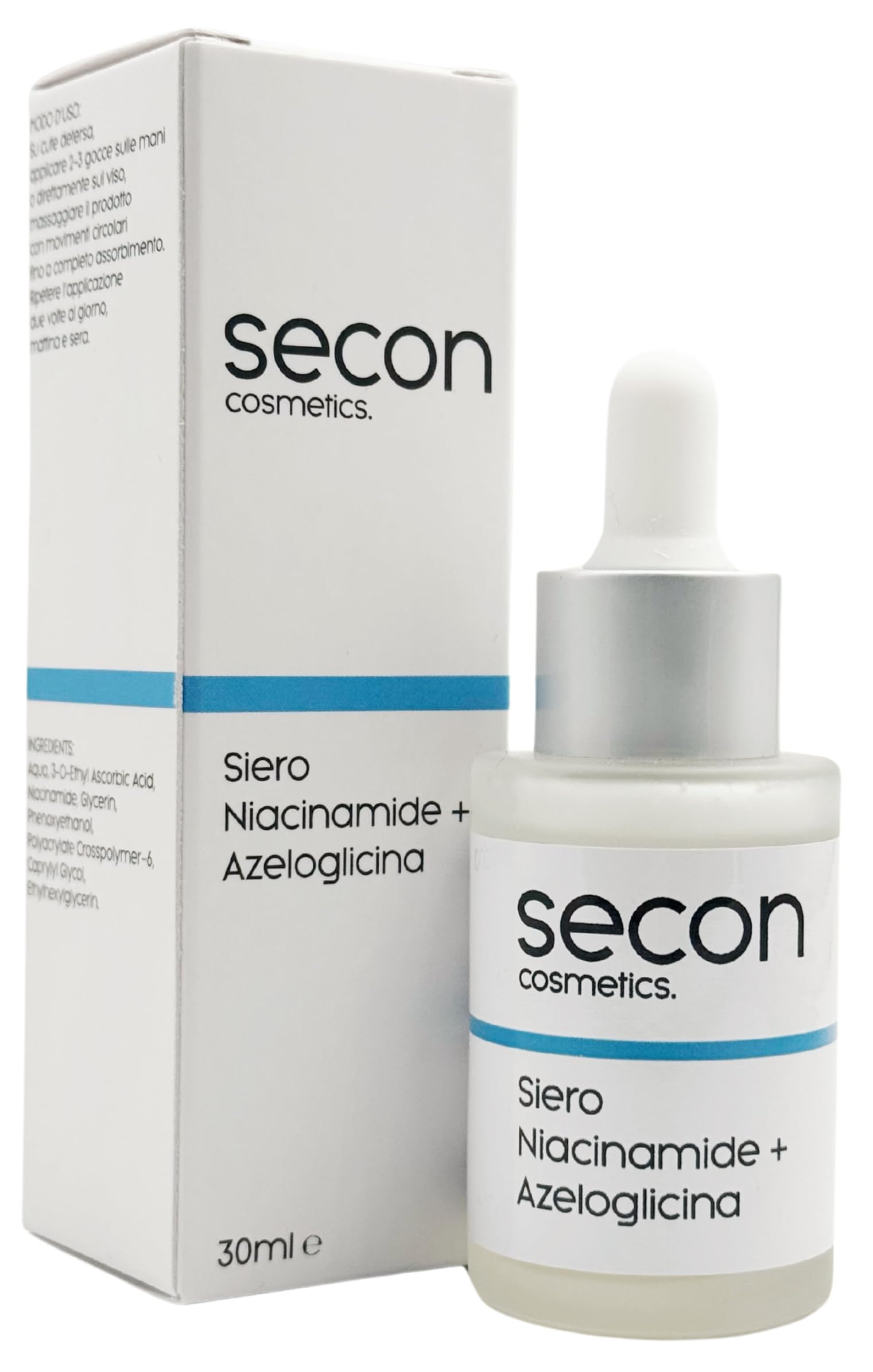 Niacinamide Face Serum 10% and Azeloglycine - Reduces Pimples, Spots and Pores - Oily and Mixed Skin - Made in Italy 30ml