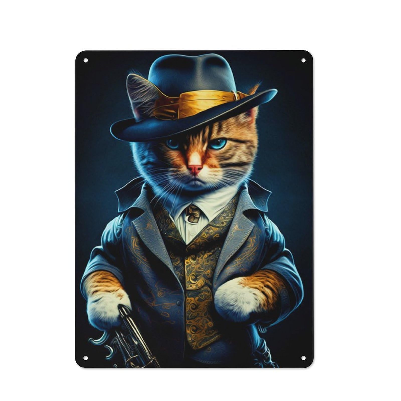 Mafia Cat Rustic Metal Sign 40x30cm for Workshop Wall, for Collectors of Rustic Metal Wall Decor