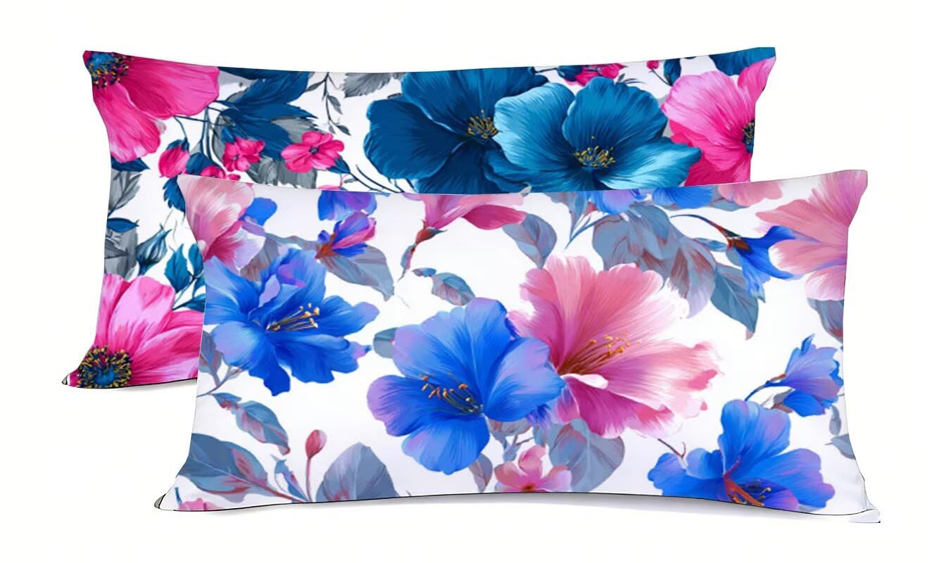 Housse de coussin lin fleurs 50x80cm pour déco printemps