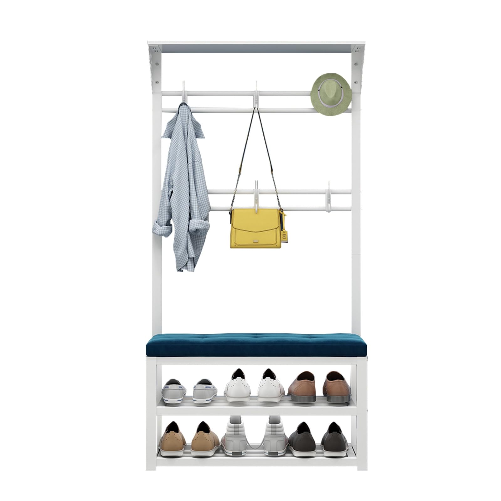 GHFXSCV Entryway Bench with Shoe Sto & Coat Rack, 2-Tier Shelf, Comfortable Cush, Ideal for Hallway & Living Rooms, Spacious Design (100x30x172cm, Blue)
