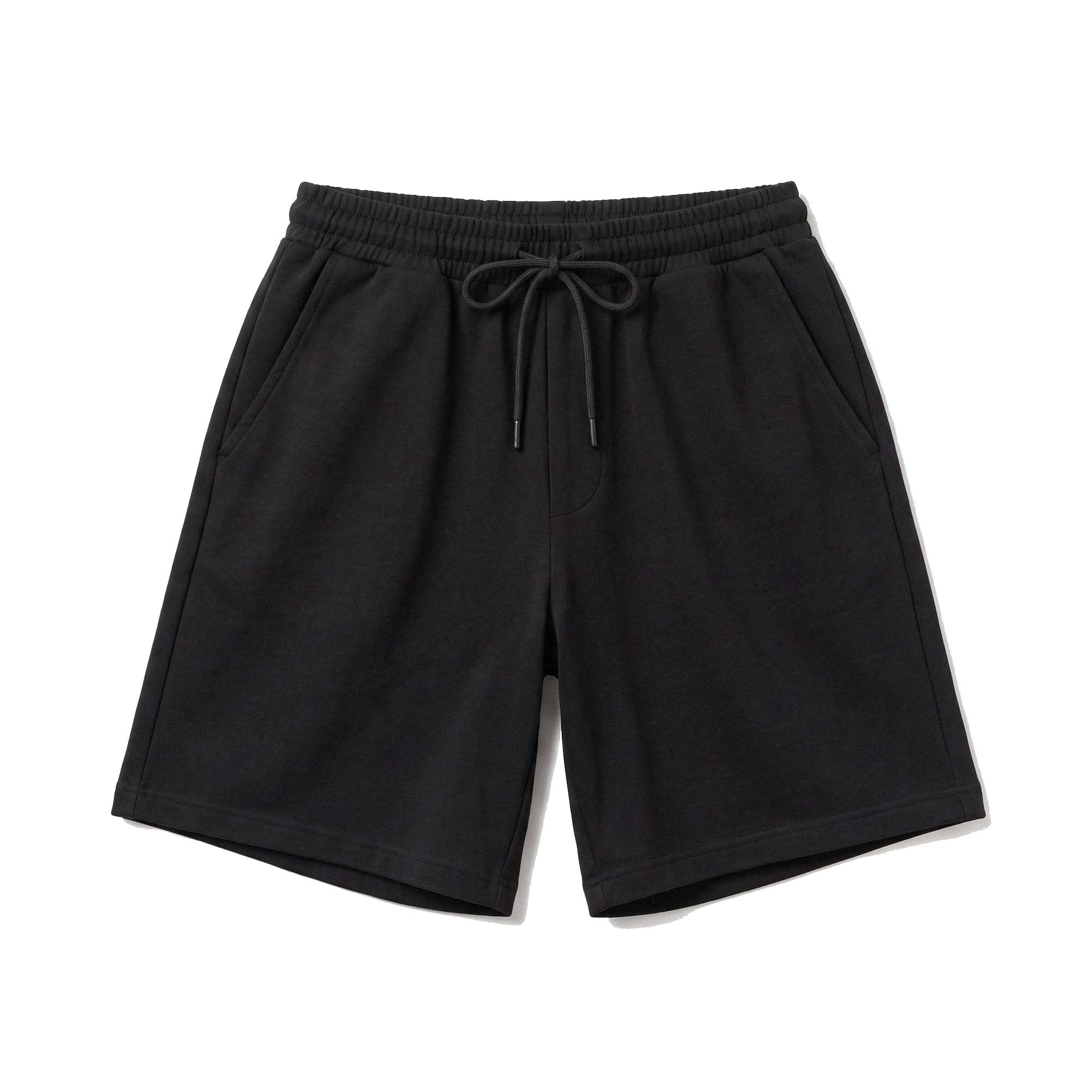 suing Relaxed-Fit Drawstring Shorts, Black, Wide-Leg Silhouette, Elastic Waistband, Casual Streetwear Unisex-picture-37